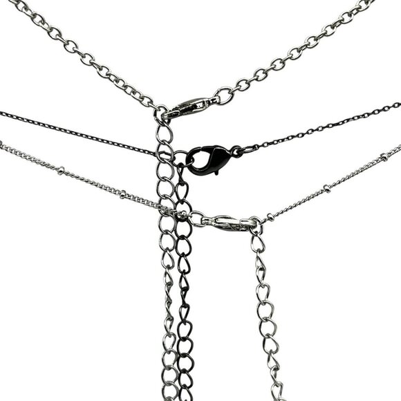 Target 3pc Layered Necklace Set With Skull Snake & Square Charms Silver Tone - Picture 3 of 15